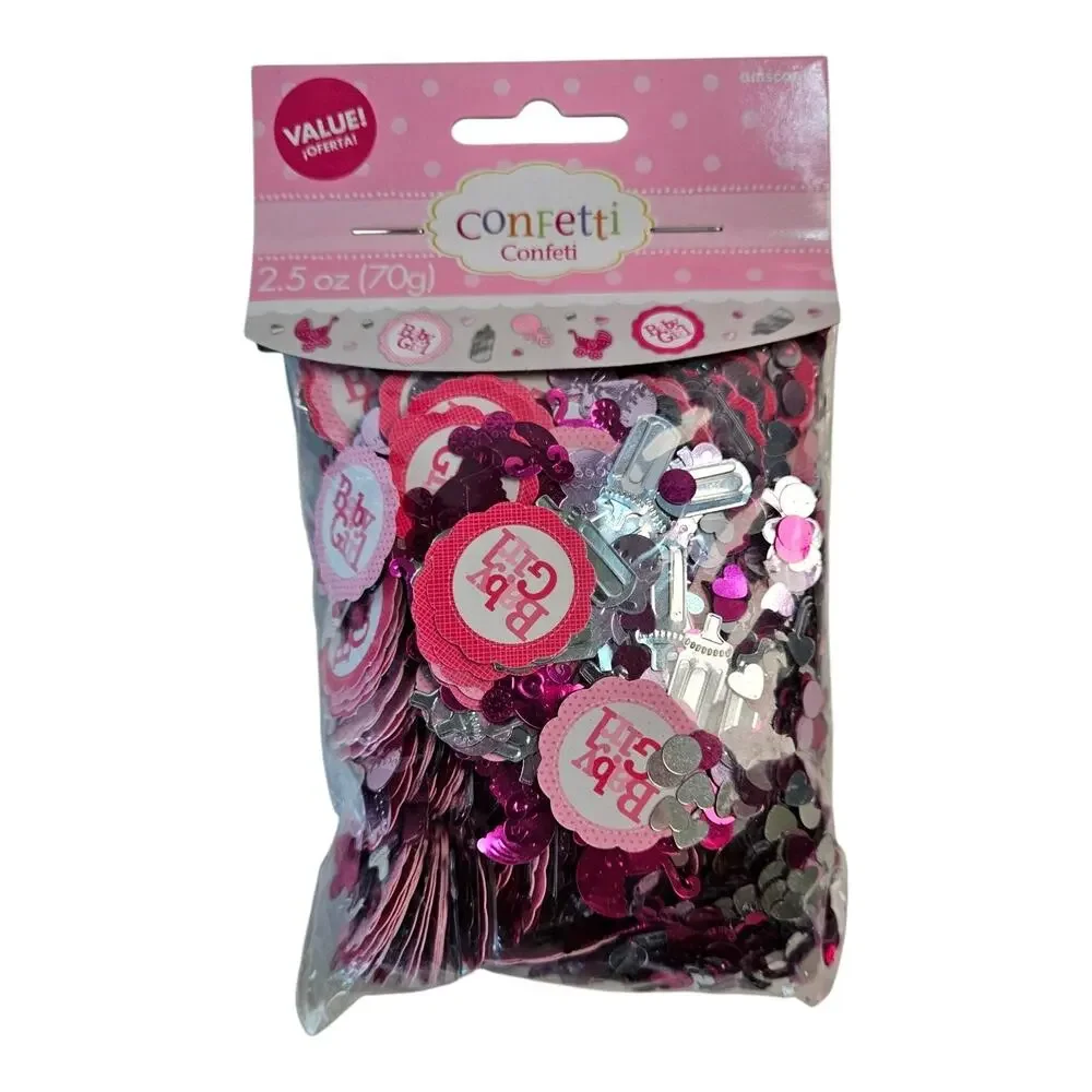 Baby Girl Shower Ribbon & Confetti 6 Rolls Ribbon & 3 Bags of Confetti